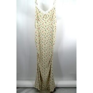 ROMWE Maxi Summer Dress Women 6 Yellow Floral Ruched Stretch Cottage Boho